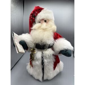 Vintage Santa Claus Figure Red Velvet Coat Faux Fur Trim Weighted Base 18”